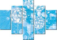 70 100CM OBRAZ 5 ELEM DMUCHAWCE ABSTRAKCYJNYM BŁĘKITNYM TLE DRUK PŁÓTNO