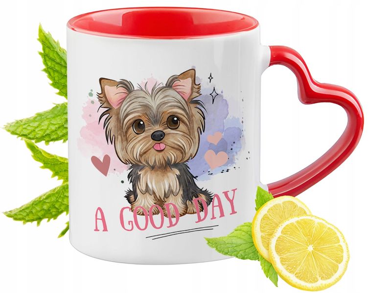 Pies Pieski Kubek Czerwony Z Uszkiem W Kształcie Serca Na Prezent zdjęcie 1