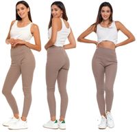 MORAJ Ocieplane Legginsy Damskie w prążki z Wysokim Stanem MOCCA L/XL