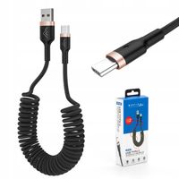 mocny kabel przewód spiralny sprężynka usb usb-c oplot 3a 1,5m do auta ip