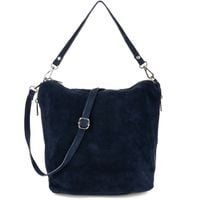 VERA PELLE torebka zamszowa listonoszka z paskiem V027 granatowa