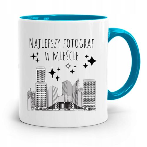 Kubek Błękitny Fotografa Najlepszy W Mieście Z Nadrukiem Ze Zdjęciem na Arena.pl