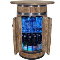 Stojak na wino beczka drzwiczki z dużym blatem podświetlenie LED RGB salon