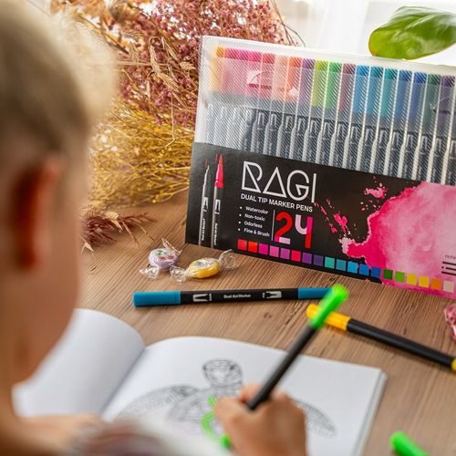 MARKERY AKWARELOWE 24 SZT MAZAKI PISAKI FLAMASTRY DWUSTRONNE WODNE ZESTAW na Arena.pl