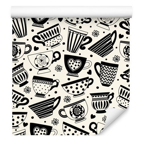 Tapeta Do Kuchni Jadalni Filiżanki Kubki Wzorki Serduszka na Arena.pl