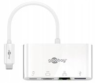 Multi adapter USB-C na HDMI + Ethernet + USB-A + USB-C PD 60W Goobay Biały