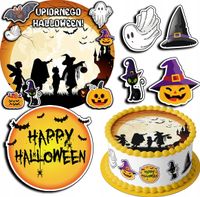ZESTAW OPŁATEK NA TORT 20CM + 17 POSTACI - HALLOWEEN + IMIĘ 15CM 18 CM