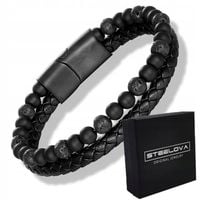 SKÓRZANA MĘSKA BRANSOLETA PLECIONKA KORALIKI LAWA