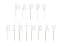 Świeczki na tort napis Happy Birthday białe