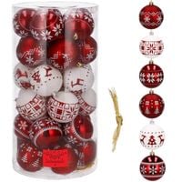 Bombki choinkowe 30 szt. ozdoby świąteczne zestaw 6,5 cm biało-czerwone