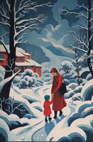Plakat 56,6x86,4cm Matka i Dziecko w Śnieżnej Krainie