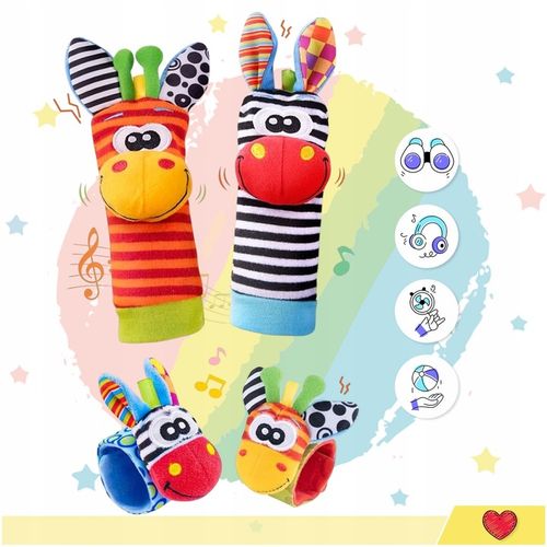 4x SKARPETKI + OPASKI 3D GRZECHOTKI SOZZY ZABAWKA SENSORYCZNA DLA NIEMOWLĄT na Arena.pl