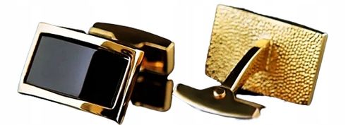 MD luksusowe męskie czarne złote spinki do mankietów koszuli | 18 karatów na Arena.pl