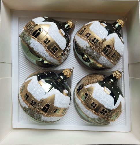 ZESTAW 4 BOMBEK SZKLANYCH 8CM RĘCZNIE DEKOROWANE BUTELKOWA ZIELEŃ na Arena.pl