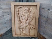 Obraz w drewnie Płaskorzeźba Anioł Stróż 35 cm prezent Chrzest Komunia