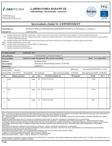 OstroVit Creatine Monohydrate 500 g KREATYNA na Arena.pl