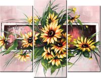 90CM 70 ZEGAR 3 ELEM SŁONECZNIKI KORALU SCIENNY DRUK