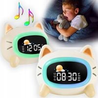 Kolorowy zegar budzik lampka lampa nocna LED RGB dla dzieci dziecka Kot