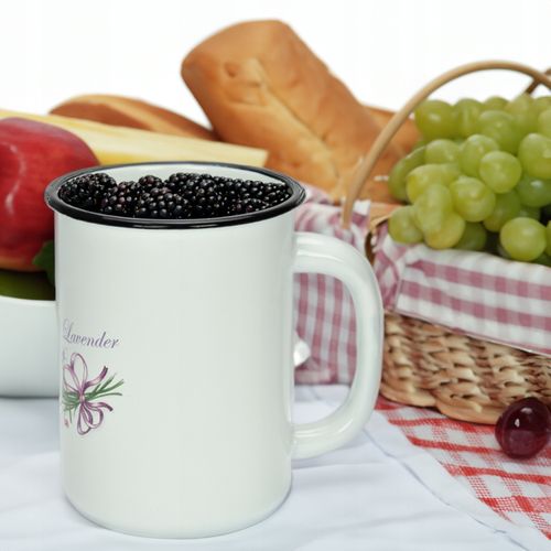 KUBEK GŁADKI EMALIOWANY 1,5L WZÓR LAWENDA SOLIDNY NA NAPOJE MLEKO KOMPOT na Arena.pl