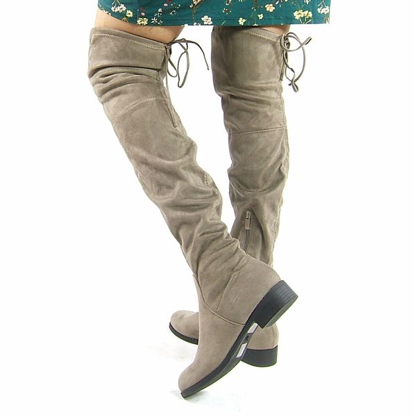 Kozaki za kolano na płaskim obcasie zamszowe khaki Rozmiar obuwia - 37 zdjęcie 5