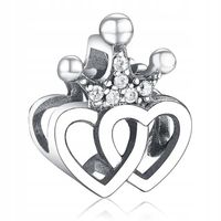 Zawieszka SREBRO 925 Charms Koralik Podwójne Serca z Koroną