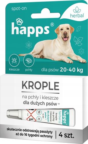 HAPPS Herbal krople na pchły i kleszcze dla psów dużych 20-40 kg, 4x4 ml na Arena.pl