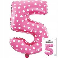 BALON FOLIOWY CYFRĄ CYFERKA 5 RÓŻOWA W KROPKI NA IMPREZE URODZINOWĄ 40cm