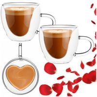 Szklanki termiczne do kawy 2 szt. 220 ml filiżanka na herbatę, serce, z uchem i podwójnym dnem