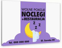 nadruk UV TABLICZKA reklamowa nierdzewna NOCLEGI WOLNE POKOJE dibond 40x30