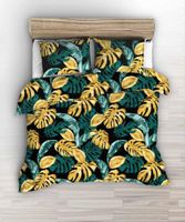 Pościel z kory 160x200 czarna w zielone złote egzotyczne liście