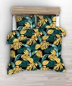 Pościel z kory 160x200 czarna w zielone złote egzotyczne liście