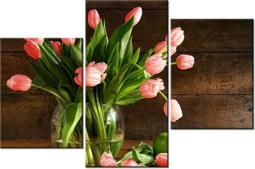 60 90CM OBRAZ 3 ELEM CZERWONE TULIPANY ŚCIENNY DRUK PŁÓTNO na Arena.pl