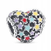 Zawieszka SREBRO 925 Charms Koralik Serce i Gwiazdki