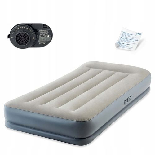 Materac Dmuchany Welurowy Łóżko z Pompką 230V Jednoosobowy Intex 199x99x33 na Arena.pl