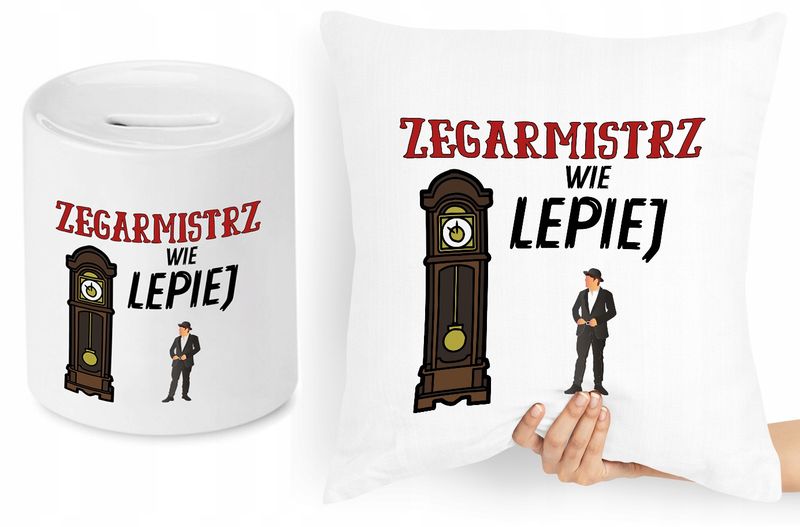 Dla Zegarmistrza Zestaw Poduszka + Skarbonka Z Nadrukiem Ze Zdjęciem zdjęcie 1