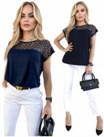 Stylowa BLUZKA DAMSKA na lato krótki rękaw modna koronka