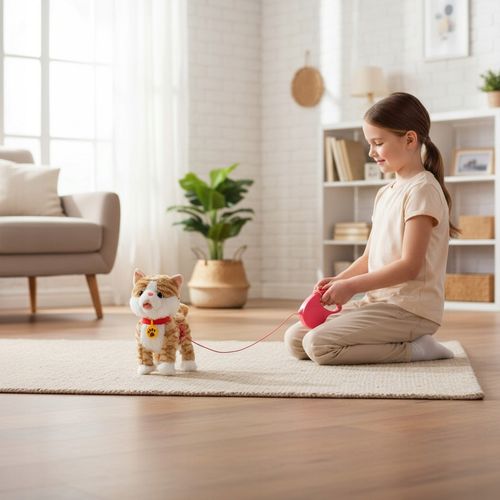 Kotek interaktywny pluszowy na smyczy akumulator USB funkcje dźwięk ruch na Arena.pl