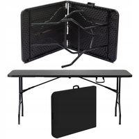 Składany Stół Cateringowy 180x74x74cm Czarny w walizce Stabilny Wytrzymały