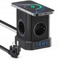 VOOMY Ładowarka bezprzew. Cube (15W) 4 gniazda, 1 USB-C, 3 USB-A, 2M Czarna