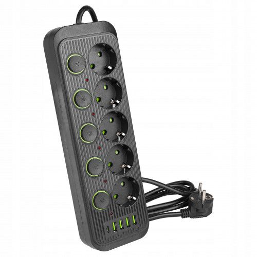 PRZEDŁUŻACZ LISTWA 2M 5 GNIAZD UZIEMIENIE 5X USB C WŁĄCZNIK na Arena.pl