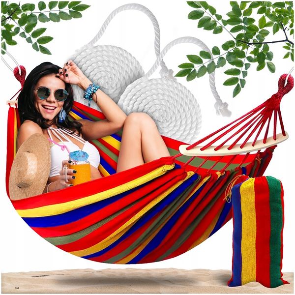 HAMAK OGRODOWY 2 OSOBOWY HUŚTAWKA XXL MOCNY WZMOCNIONY PAŁĄK DUŻY + TORBA zdjęcie 3