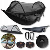HAMAK Z MOSKITIERĄ OGRODOWY PODRÓŻNY KEMPINGOWY DO 300 KG XXL 270x140 TORBA