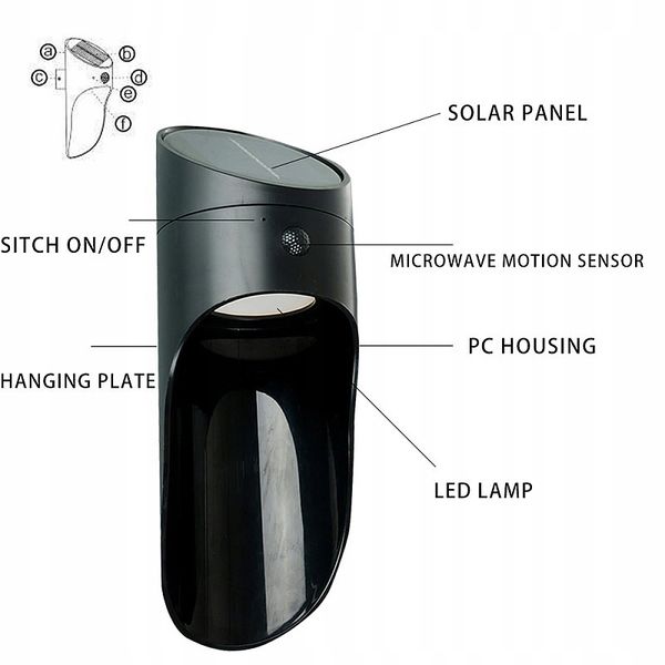 Lampa kinkiet zewnętrzny solarny LED czarny/szary zdjęcie 4