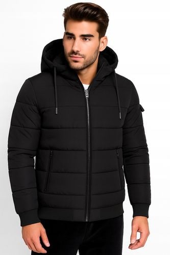KURTKA MĘSKA Z KAPTUREM PUCHOWA OCIEPLANA ZIMOWA PIKOWANA CZARNA na Arena.pl