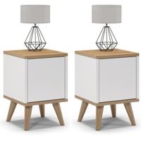 Szafki nocne na nóżkach, zamknięte, SKAND, 30x30x45 cm, biel, dąb, mat