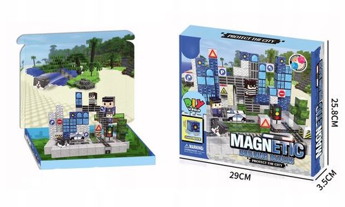 KLOCKI MAGNETYCZNE 2,5cm kostki piksele zestaw POLICJA miasto 110 elementów na Arena.pl