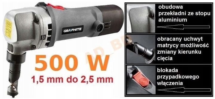 Nożyce do blachy 500W, walizka GRAPHITE 59G401 zdjęcie 6