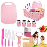 ZESTAW BEZPIECZNYCH NOŻY AKCESORIÓW KUCHENNYCH DLA DZIECI 13SZT Z kosz