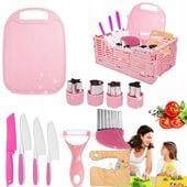 ZESTAW BEZPIECZNYCH NOŻY AKCESORIÓW KUCHENNYCH DLA DZIECI 13SZT Z kosz