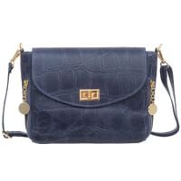 VERA PELLE torebka skórzana listonoszka kroko z paskiem V532 granatowa